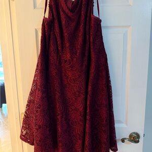 City Studio Deep Red Lace Midi Dress